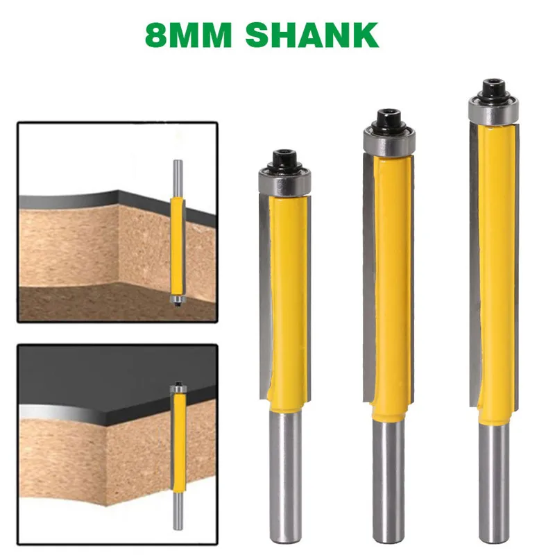 3 шт., 8 мм хвостовик, 2 дюйма, набор фрезов для заподлицо, фрезы с подшипником для дерева, шаблон для узора, фрезы для дерева, фрезерные инструменты