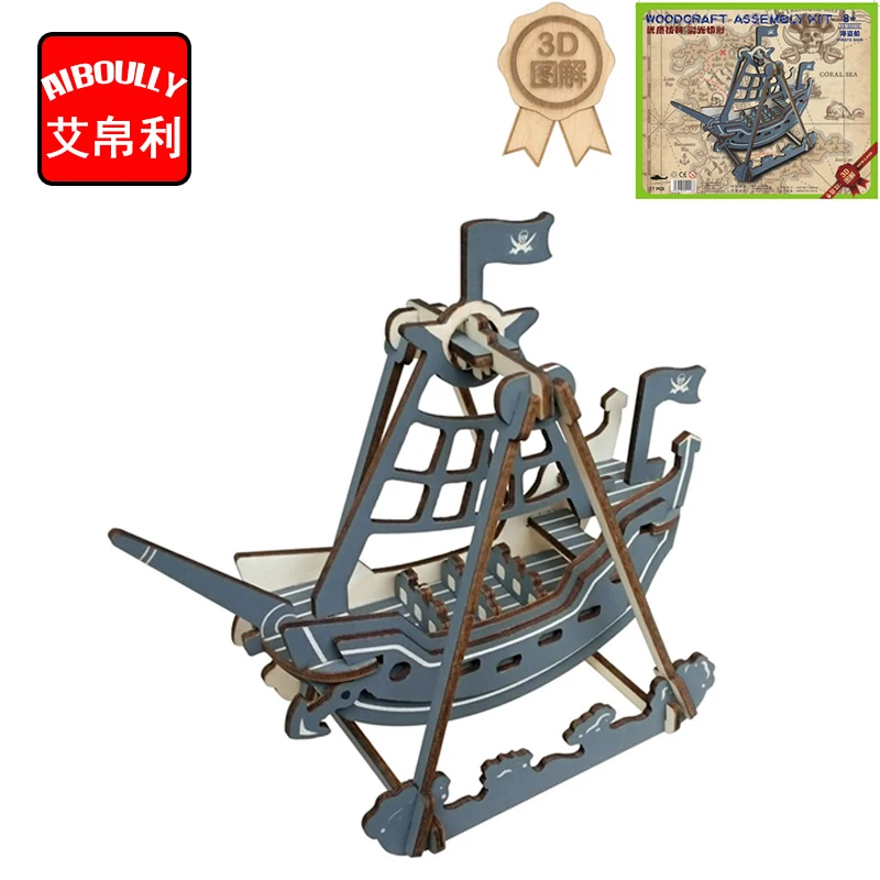 

Pirate Ship decoration 3D Wooden Puzzle Kids Educational Toys DIY Paper Puzzles Jigsaw Model Toys For Children