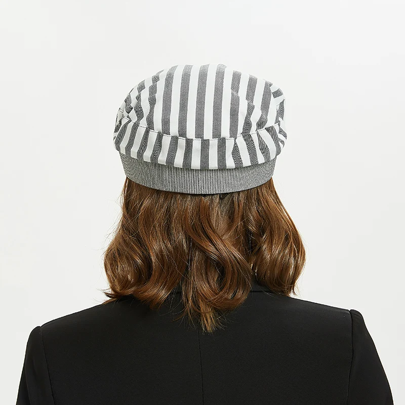 [FEILEDIS] серый полосатый Военные cap Модные Шапки для Для женщин кепки с плоским козырьком армии Salior военная шляпа LR-01