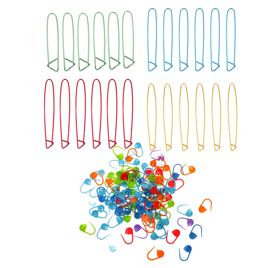 100Pcs Multicolor Plastic Knitting Stitch Counter Crochet Locking Markers Stitch Needle Clip with 24Pcs Metal Stitch Holders