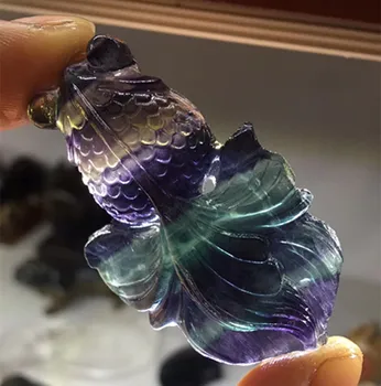 

Beautiful Natural Rainbow fluorite goldfish Rock Crystal fish Shape For gift