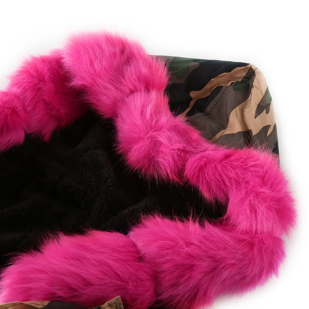 Камуфляжная Женская парка с меховым воротником, зимняя с капюшоном, розовая подкладка из искусственного меха, толстая теплая куртка, пальто, осень, пальто размера плюс 5XL