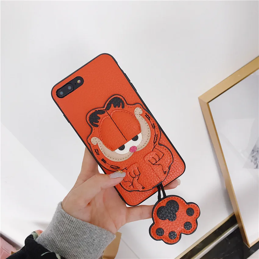 Мультяшный котик Гарфилда наклейка для iPhone X 6 6s 7 8 6plus 6splus 7plus 8plus вышитый кожаный