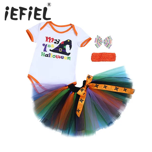3pcs infant baby girls my 1st halloween outfits romper with tutu skirt and headband newborn set