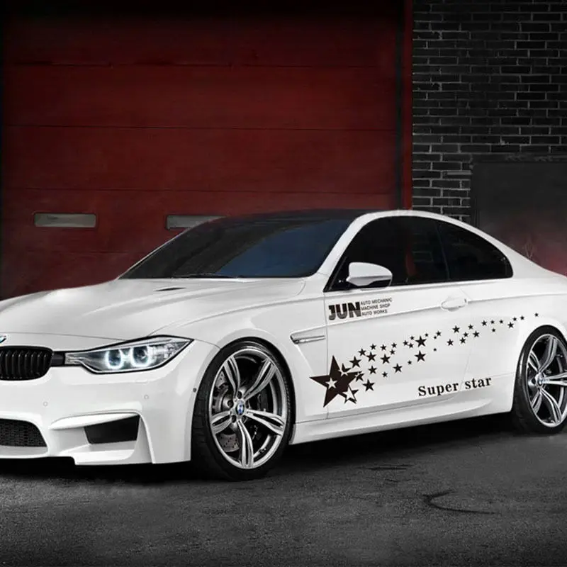 2018 Hot Universal New Racing Car Stickers Star Patterns Auto Sport Styling Vinyl Car Classic Body Sticker Decal Black and white (2)