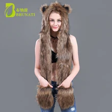 Женские зимние теплые бейсболки с животными из мультфильмов шапки бини для женщин и мужчин новинка шапка с шарфом перчатки вечерние праздничные из искусственного меха