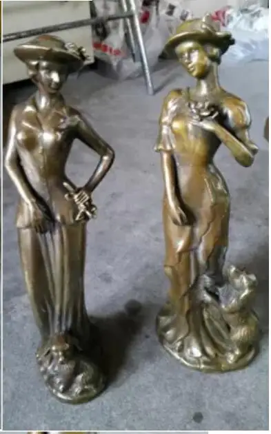

Lady with dog statue copper Western sculpture, European classical statue