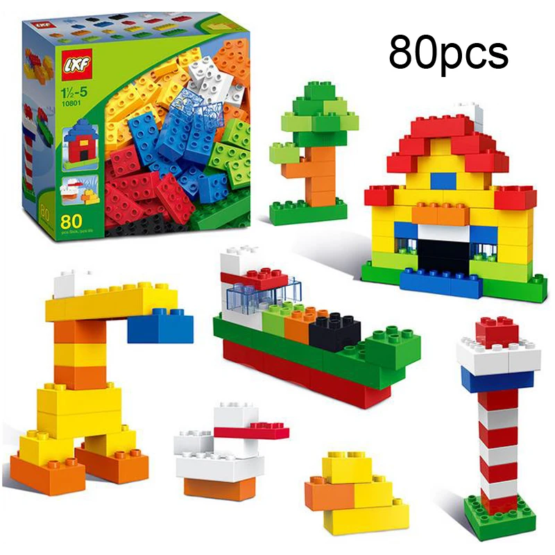 

DOLLRYGA Big Bricks Parts DIY Bulk Building Blocks Compatible Legoing Duplo Little Animal Toys Birthday Gift Mixed Colors 80pcs