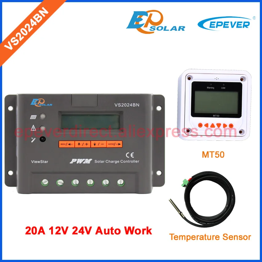 

24V PWM controller built in LCD Screen Solar panels cell system VS2024BN Temp sensor and MT50 remote meter 20A 20amp