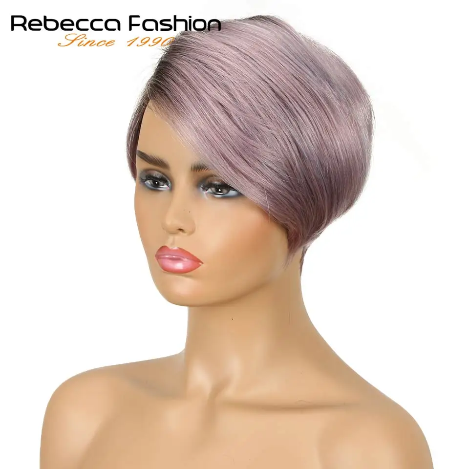 Rebecca L Part Lace Human Hair Wigs For Black Women Peruvian Remy Straight Hair Ombre Lace Wig Fashion Short wigs free shipping