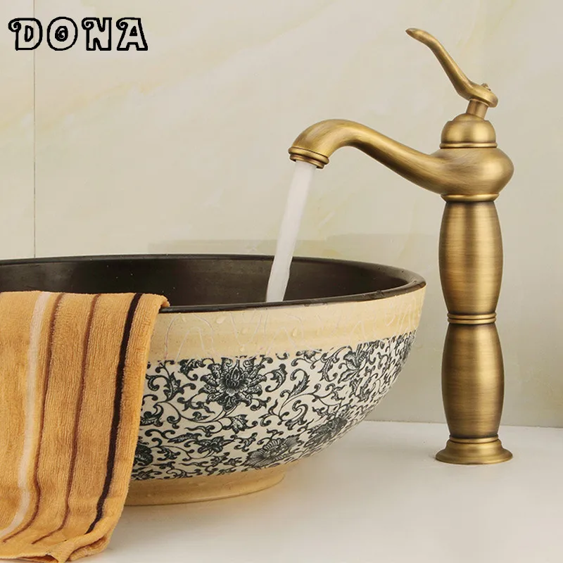 

Free Shipping Antique bronze bathroom faucet single handle vessel sink mixer tall hot and cold tap Wholesale and retail DONA4039