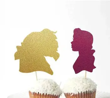 

glitter Beauty and The Beast birthday cupcake toppers baby shower wedding engagement doughnut food treats toothpicks