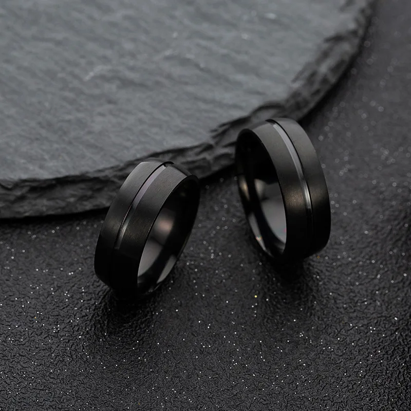 Черное простое мужское кольцо модное из нержавеющей стали тренд металлическая Текстура кольцо темперамент мужские ювелирные аксессуары