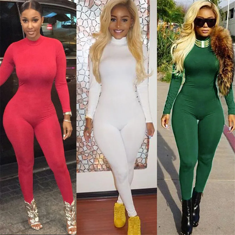 S-XL Новая Осень Зима 2016 Мода Street Wear Sexy Women Комбинезоны 2 Цвета Твердые Тощий Bodycon One