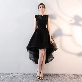 

Holievery Organza High Low Cocktail Dresses with Lace Appliques 2019 Black Silver Burgundy Champagne Midi Party Dress Prom Gown