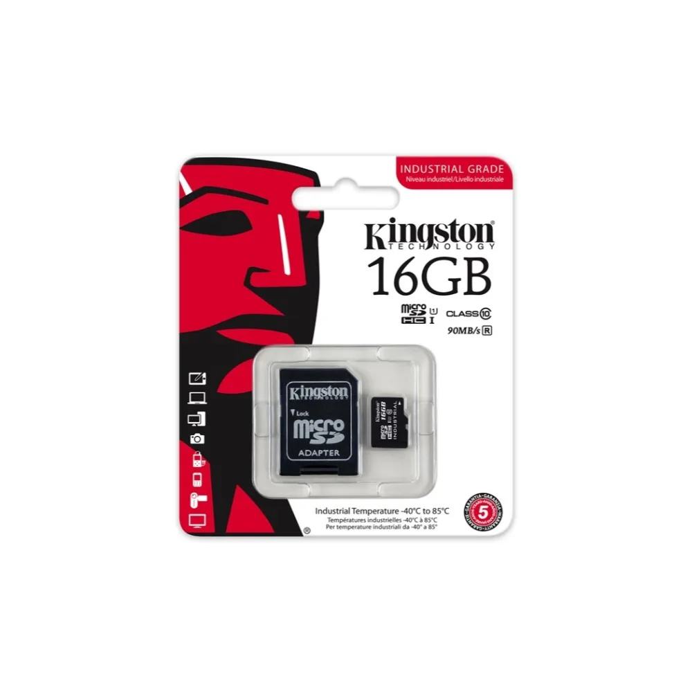 Kingston SDCIT 16 GB microSDHC 16 GB UHS-I Class10 промышленных температурная карта + SD адаптер UHS-I 90 МБ/с. черный карты памяти