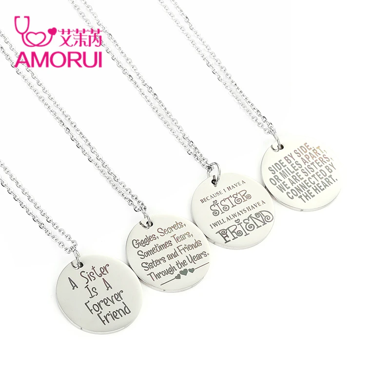 AMORUI Rose Gold Silver Sisters & Best Friends Statement Chain Collier Femme Necklace Family Love Necklaces for Women Jewelry