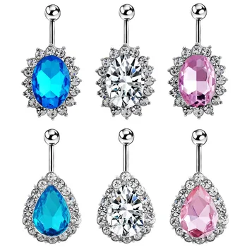 

Alisouy 1pc big Crystal bell button rings Zircon navel Belly Button Rings CZ Piercing omblingo sexy women belly Body Jewelry