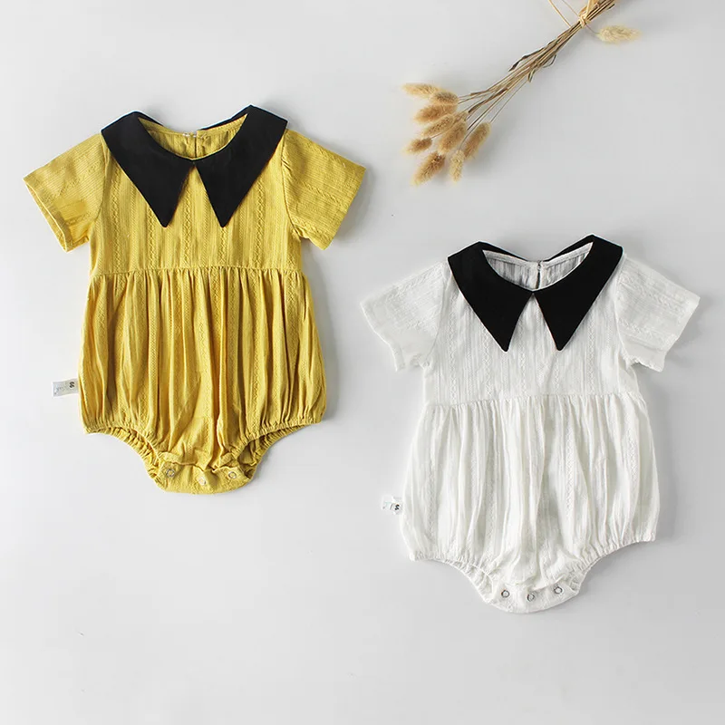Infant Baby Girls Clothes Black Pointed Collar Romper Fashion hollowed