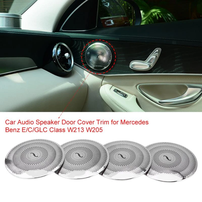 4pcs Steel Door Speaker Cover Trim For Mercedes Benz E C GLC Class W205 15-17