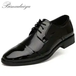 BIMUDUIYU бренд классический бизнес для мужчин дышащие плоские туфли модные повседневное стиль мужской кожаный черный/коричневый Свадебная