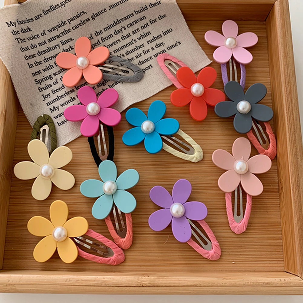 Fashion baby Sweet 16 Candy Colors Women Frosted Flower Faux Pearl Hairpin Side Hair Clip Barrette Girl Head Wear Accessories