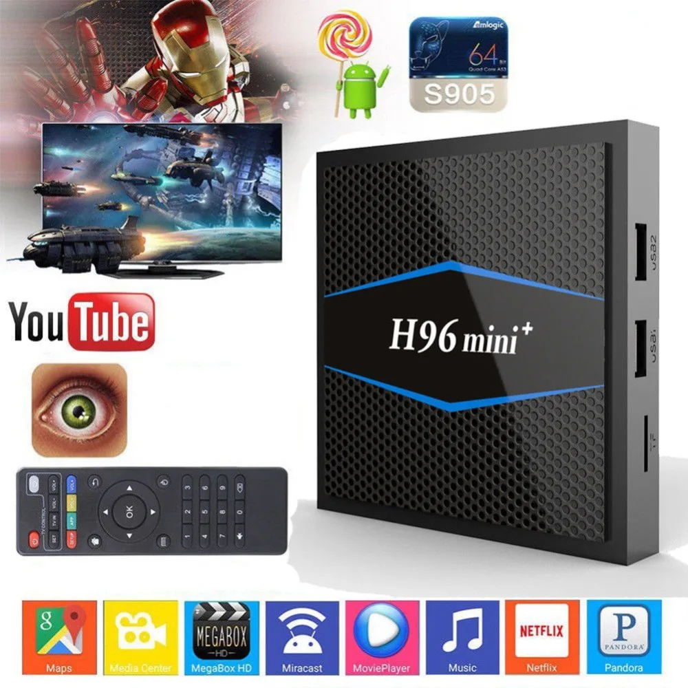 Главная ТВ-коробка H96 Mini + S905W 2 ГБ 16 Android 7 1 Smart tv box es с пультом дистанционного