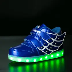 STRONGSHEN USB зарядки Детские кроссовки Мода добавить хлопок подсветкой красочные светодиодный свет детская обувь Повседневное без каблука