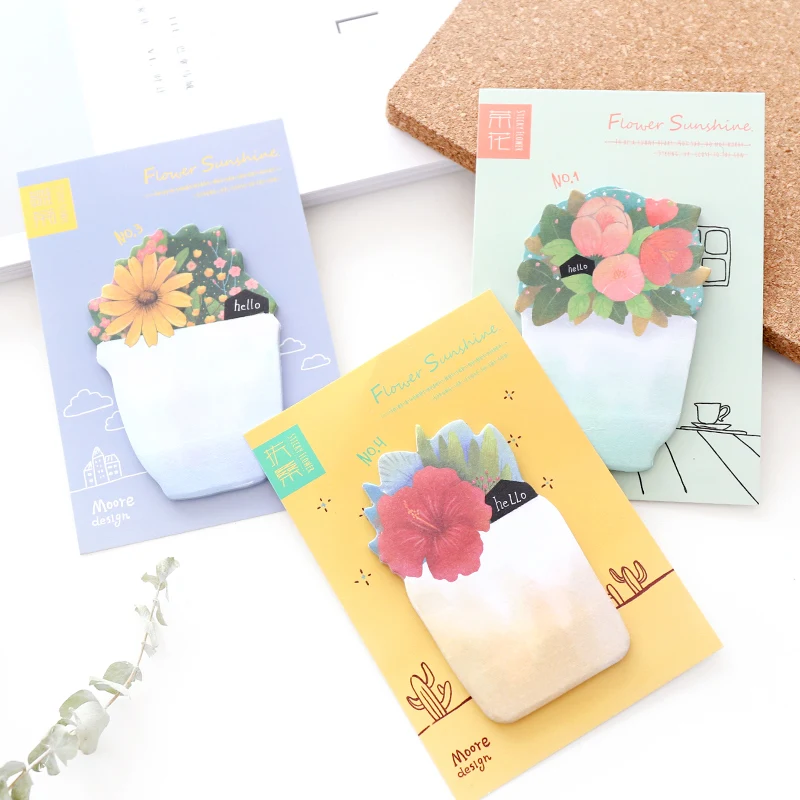 

4 pcs Sunshine flower sticky notes Green plant memo pad post page Succulent sticker Office accessories School supplies A6554