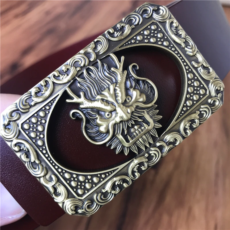 

Luxury Dragon Brass Belt Buckle Men Leather Belt Vintage Men's Belt Jeans Ceinture Homme Male Strap Wide Waist Belt Riem MBT0534