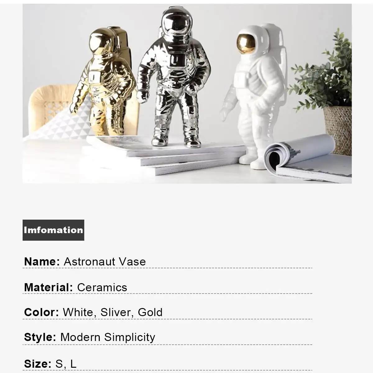  Space Man Sculpture Astronaut Fashion Vase Rocket Aircraft Ornament Model Ceramic Material Cosmonau