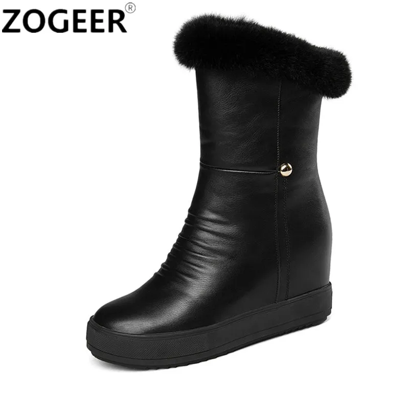 

New Russia Winter Warm Snow Boots Thick Plush Platform Height Increasing Shoes Woman Wedges Heel Women Ankle Boots Female Shoes