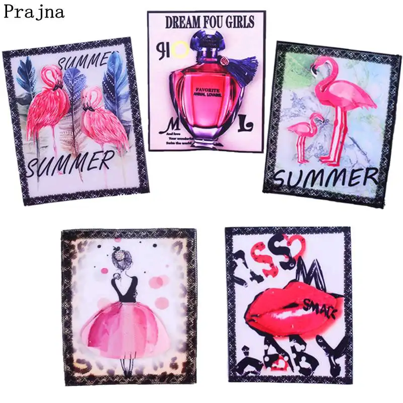 

Prajna Fashion Girl Beaded Patches 3D Flamingo Stickers Summer Style Sew On Clothes Comfortable Material For T-shirts DIY Decor