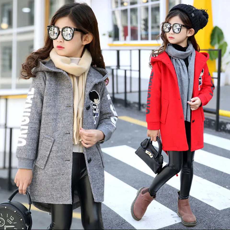 New Autumn Winter Baby Girls Clothes Woolen Coat Warm Jacket Age For 4 5 6 7 8 9 10 11 12 YRS Baby Hooded Jacket Outerwear