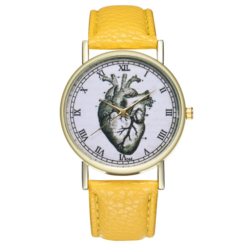 FUNIQUE кварцевые часы для влюбленных женщин мужчин сердце PU наручные часы с кожаным браслетом Модные мужские t часы для дропшиппинг - Цвет: yellow