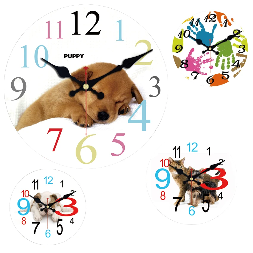 

Fun Little Dog Large Decorative Round Wall Clock Living Room Wall Decor Saat Fashion Silent Vintage Watch Wall For New Year Gift