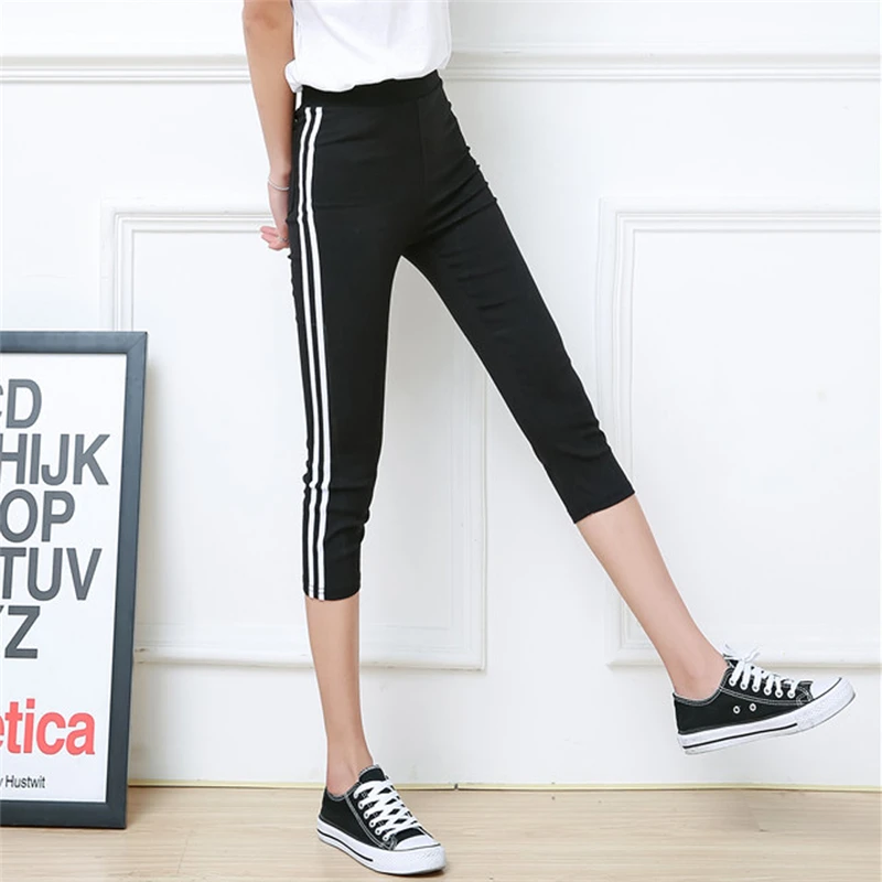 

Casual Calf-Length Pencil Pants Women Summer Pants 2019 Side Stripe Panelled Elastic Waist Trousers Women Plus Size Pants 6XL
