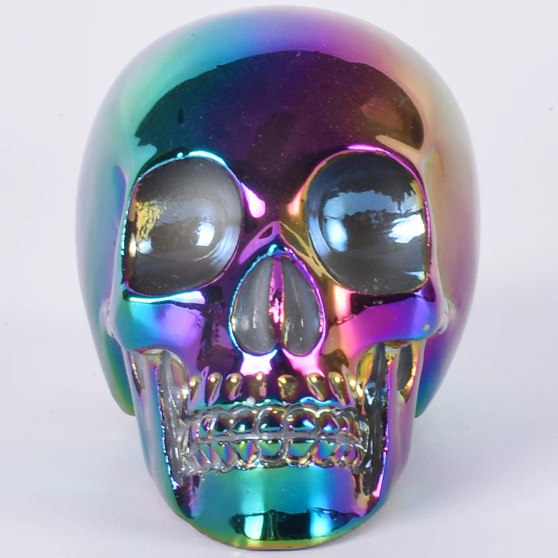 

2.8-3 Inch Handmade Electroplate Multi-color Skull Figurine Carved statue Fengshui Natural Stone Home Decor Art Collectible