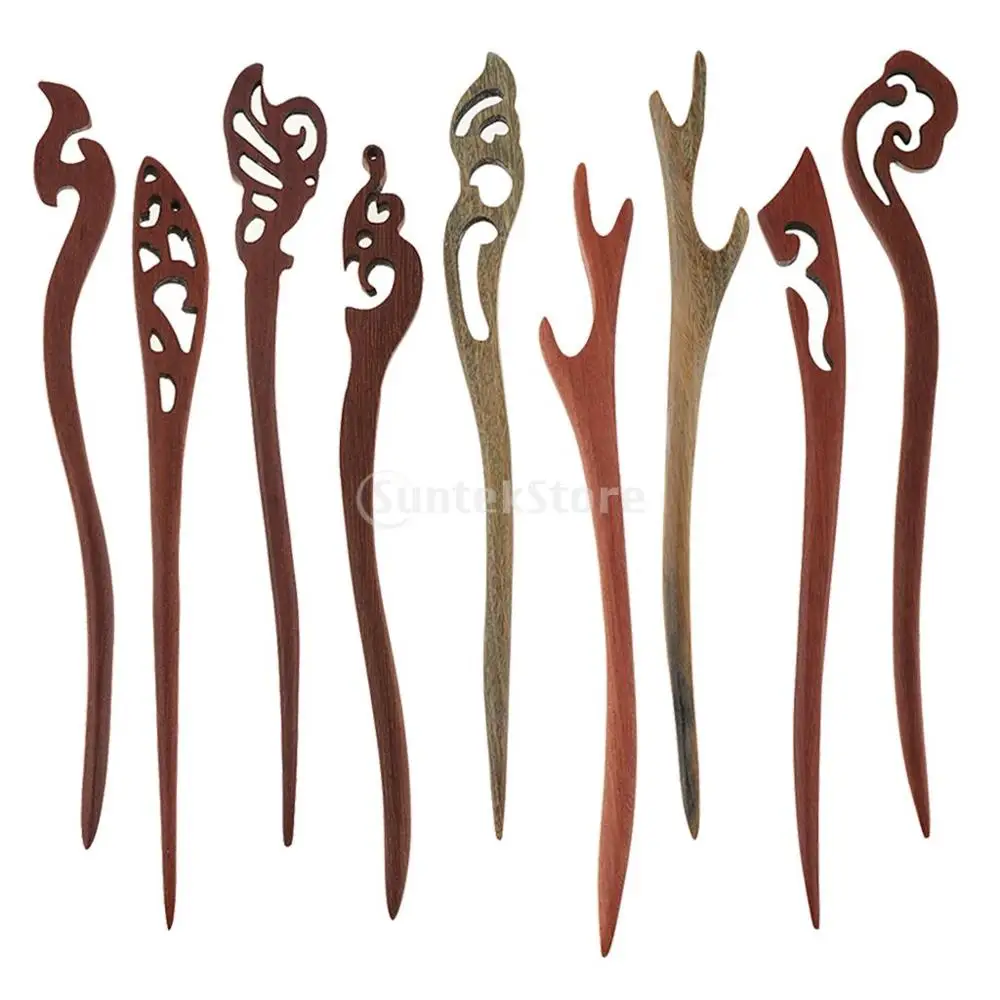 

Vintage Wooden Hairpin Stick Handmade Carved Wood Women Ladies DIY Bun Hair Accessories