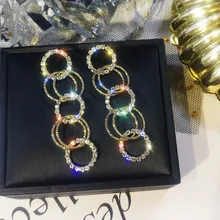 FYUAN модные несколько небольших кругов Висячие серьги для женщин длинные золотые серебряные стразы вечерние серьги Gifte