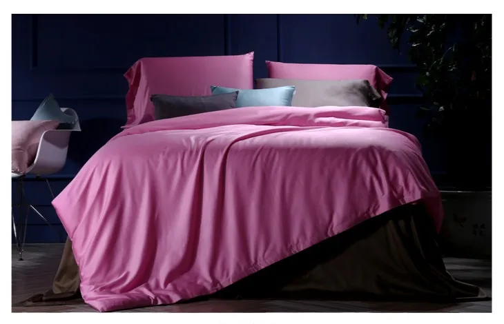 

Pink Luxury Bedding set 100% Egyptian Cotton sheets quilt duvet cover sets bedspread bed in a bag linen King Queen size 4PCS