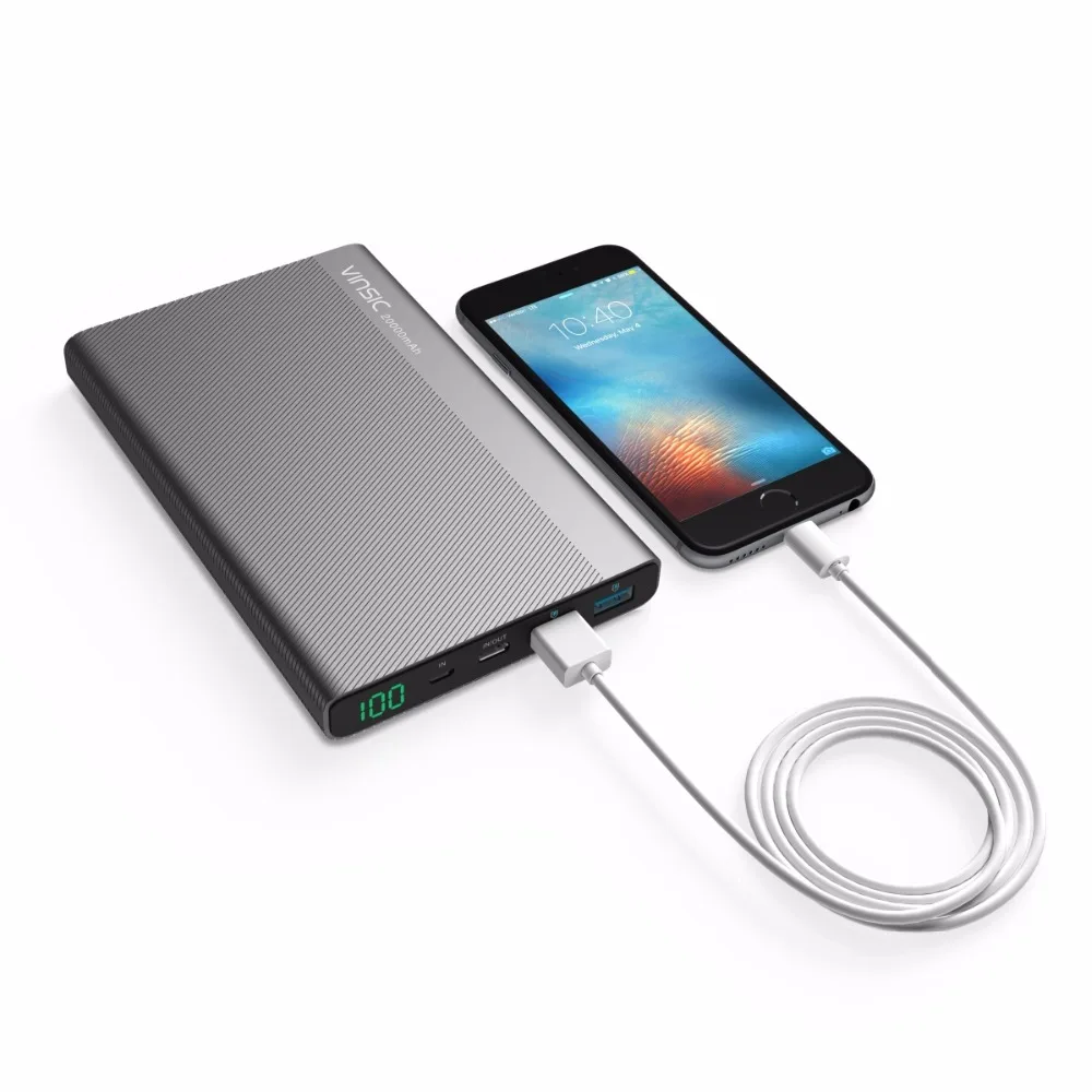 Vinsic 5V/3A 20000mAh Power Bank Type-C Dual USB External Battery Charger For iPhone X Xiaomi Mi8 Huawei Samsung S9 HTC