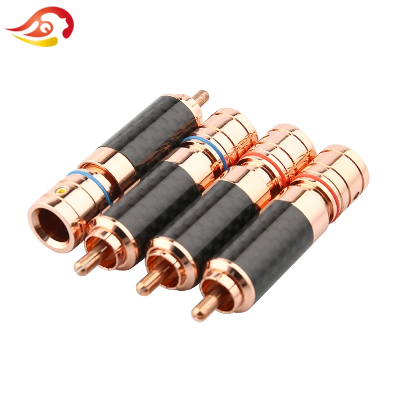 

QYFANG Audiophile Eutectic Copper Gold Plated Carbon Fiber Shell Speaker RCA Male Plug Wire Connector Solder Splice Adapter Jack
