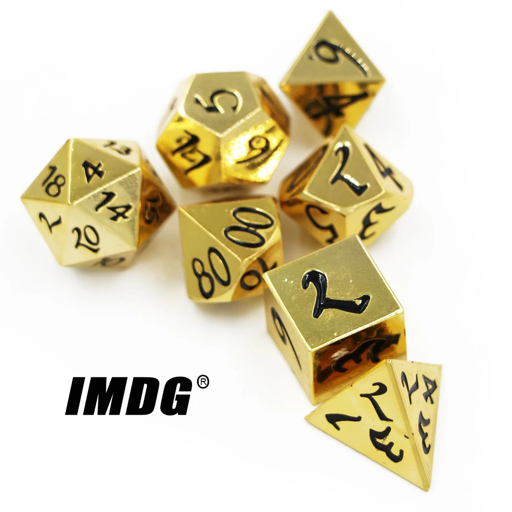 

Dungeons & Dragons 7pcs/set Creative RPG Game Dice D&D Metal Dice DND Large Font Imitation Gold Color Digital Game Dice