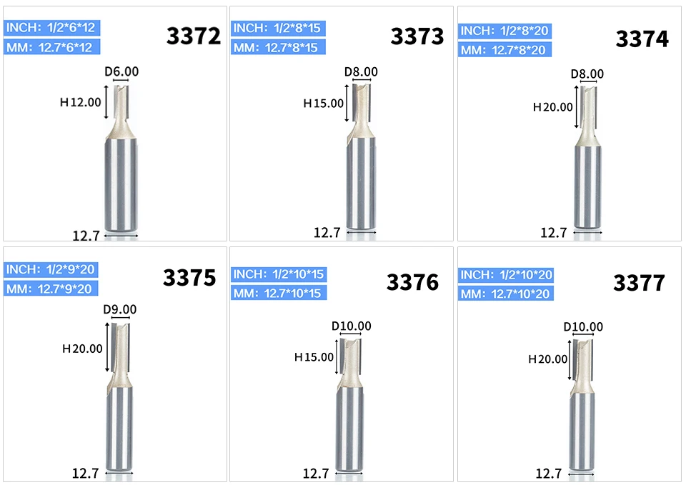 HUHAO 1pcs 1/2"Shank 2 flute straight bit Woodworking Tools Router Bits for Wood Tungsten Carbide endmill milling cutter