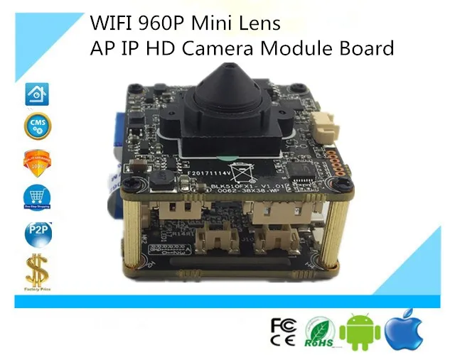 WIFI Wireless AP IP HD Camera Module Board with Mini Lens 960P 1280*960