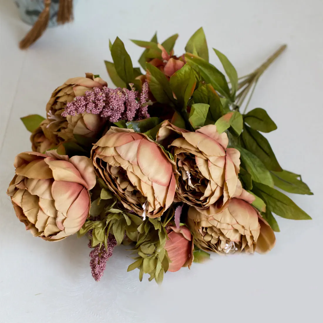 

new Delicacy Artificial Flowers Silk flower European Fall Vivid Peony Fake Leaf Wedding Home Party Decoration