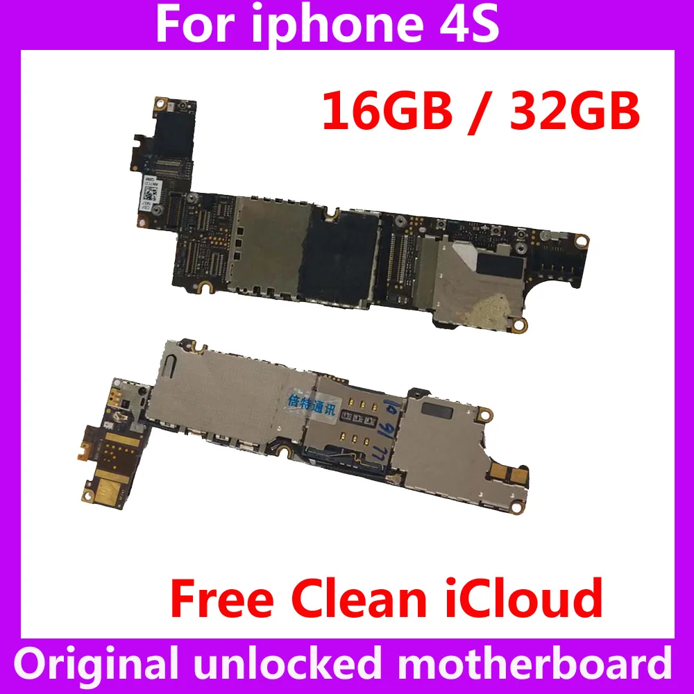 

16GB / 32GB for iphone 4S Original motherboard with Clean iCloud IOS system Worldwide unlocked mainboard with chips for Apple 4S