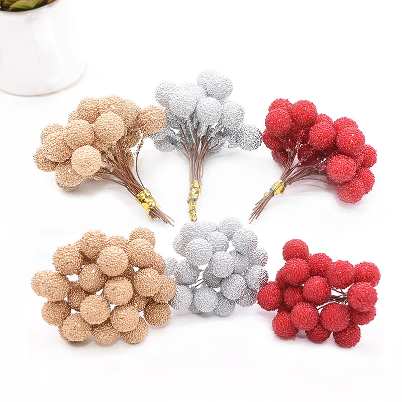 40pcs Artificial Glass Berries Fruit Red Cherry Plastic Fruits For Home Wedding Xmas Decoration Fake Waxberry Bayberry Flower