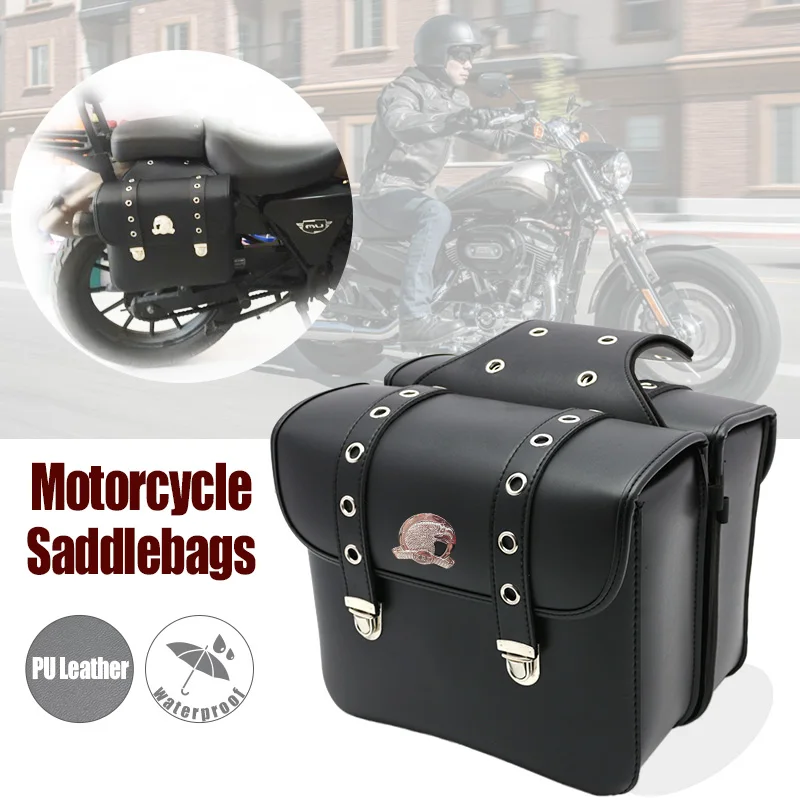 

2pcs Universal Motorcycle PU Leather Side Saddlebag Luggage Saddle Bag Black for Harley
